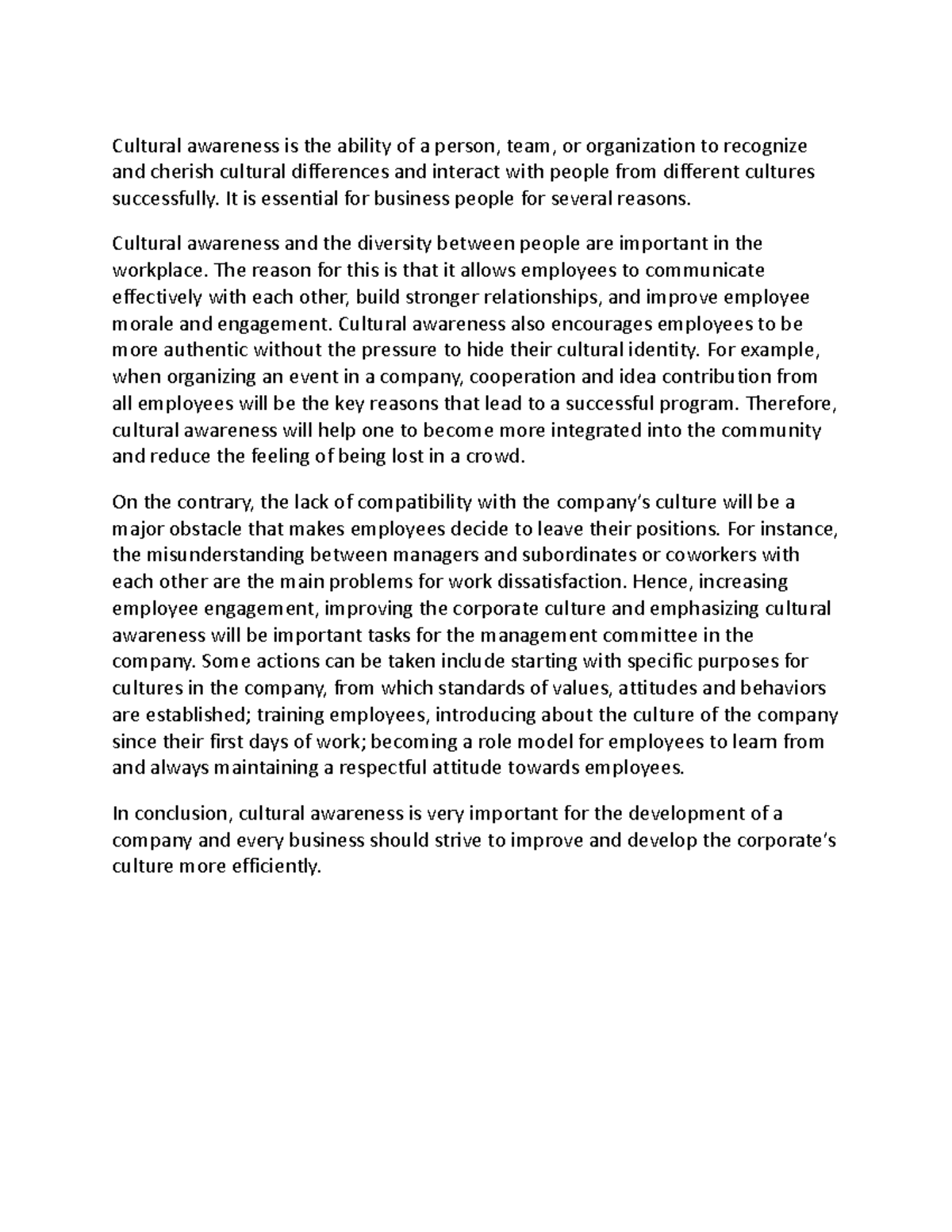 Cultural awareness essay - Cultural awareness is the ability of a ...