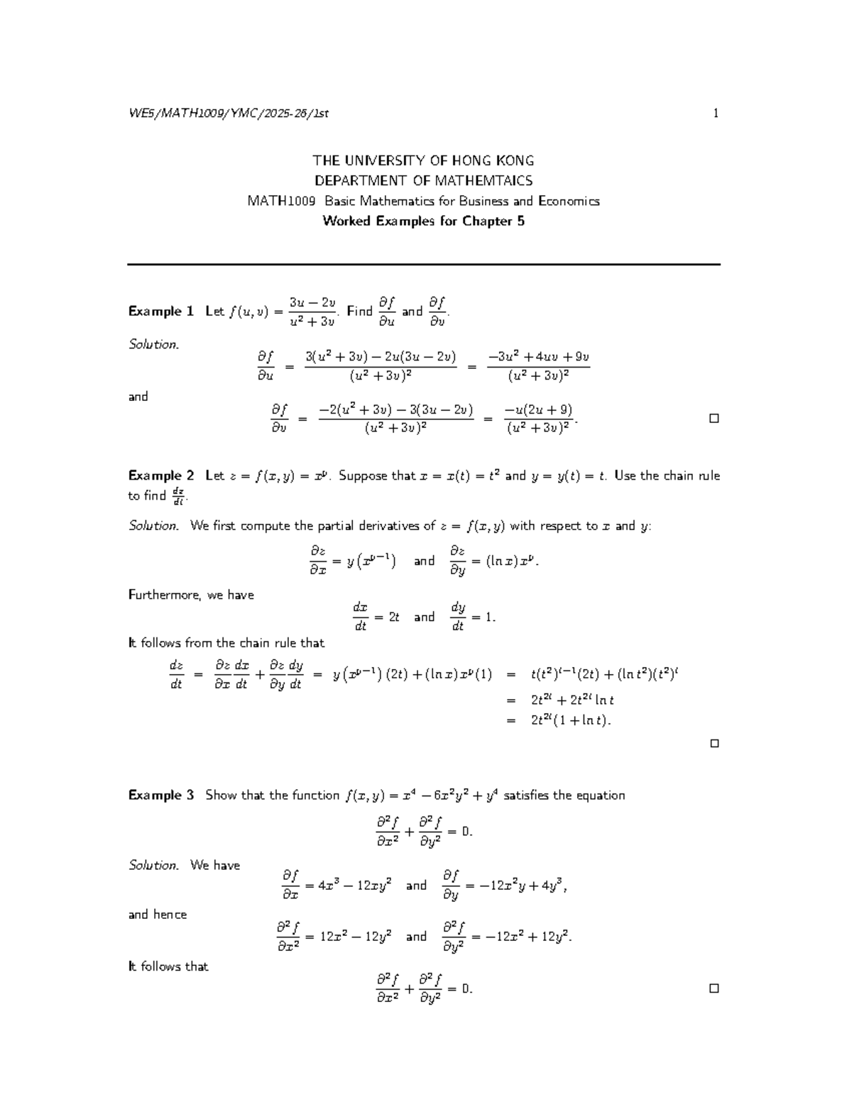 Worked Examples for Chapter 5 in MATH1009 (2025-26 First) - Studocu