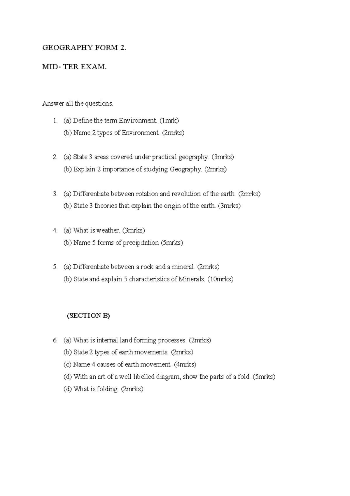 Geography FORM 2 - Midterm Exam Summary and Key Concepts - Studocu