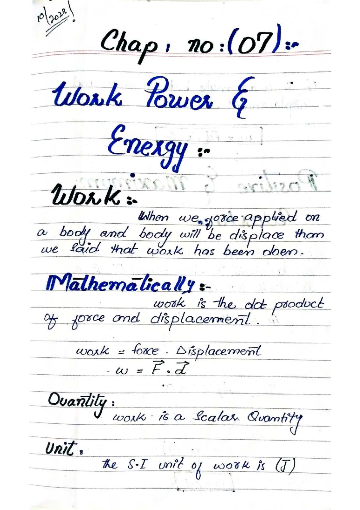 Work, Power, and Energy - Notes for Chapter 5 (Physics 101) - Studocu