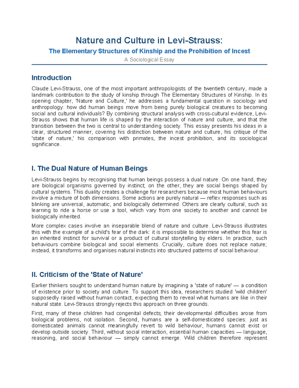 Levi-Strauss: Nature and Culture in Kinship - A Sociological Essay ...