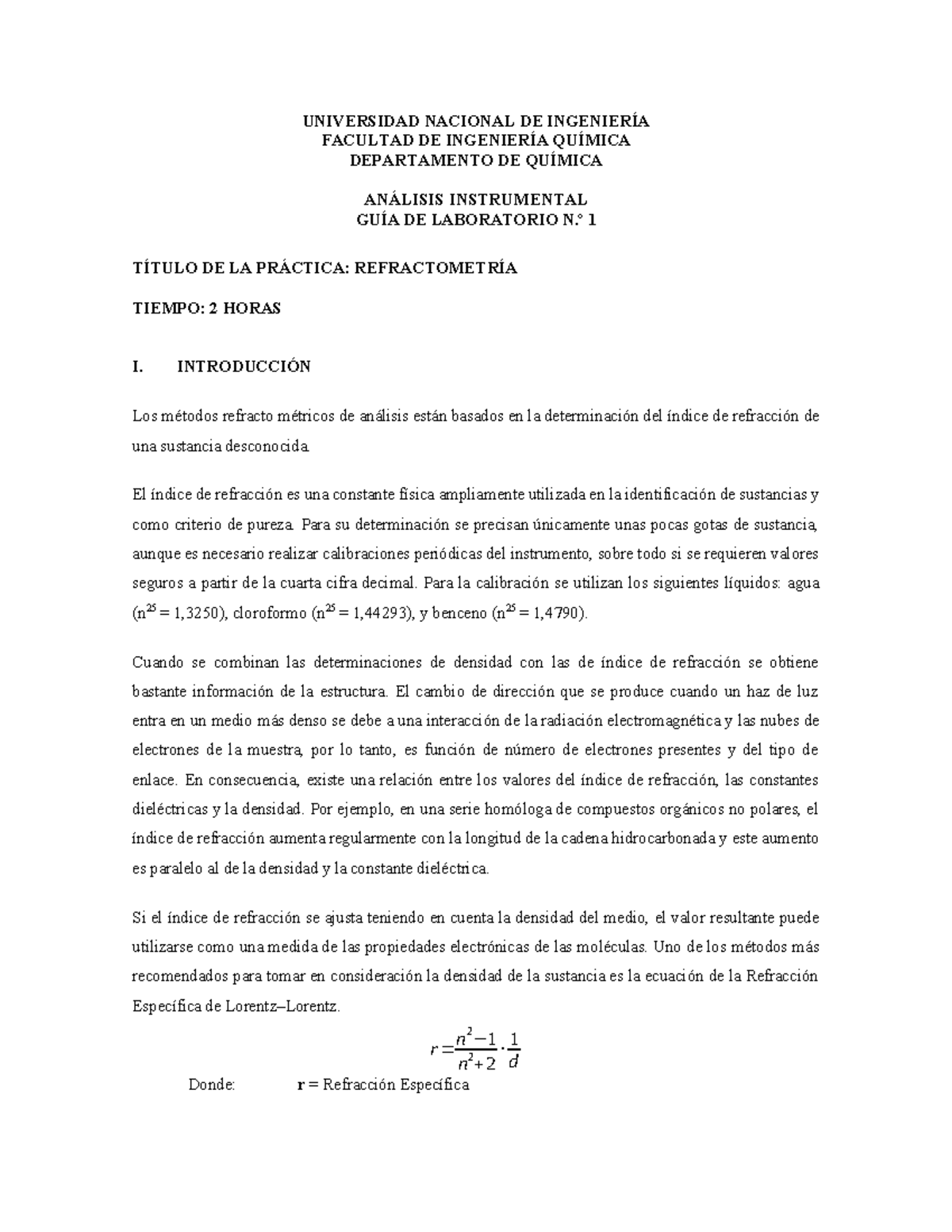 Guía de Laboratorio Nº 1: Refractometría - Análisis Instrumental (ING ...