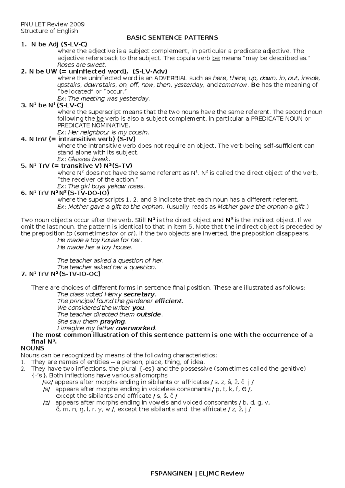 MFCE - English Sentence Structures: A Detailed Analysis - Studocu