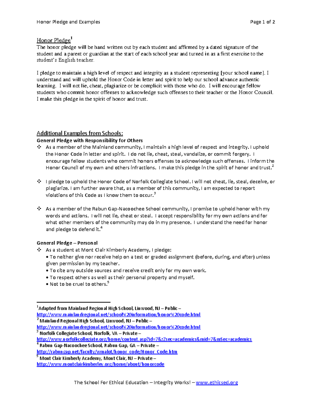 Honor Code Pledge Examples: Upholding Integrity in Education - Studocu