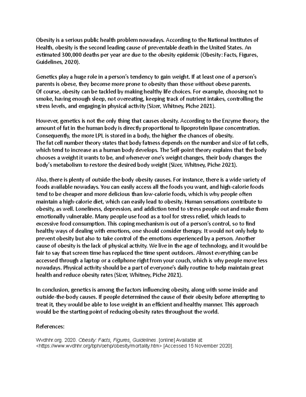 Obesity Assignment - Obesity is a serious public health problem ...