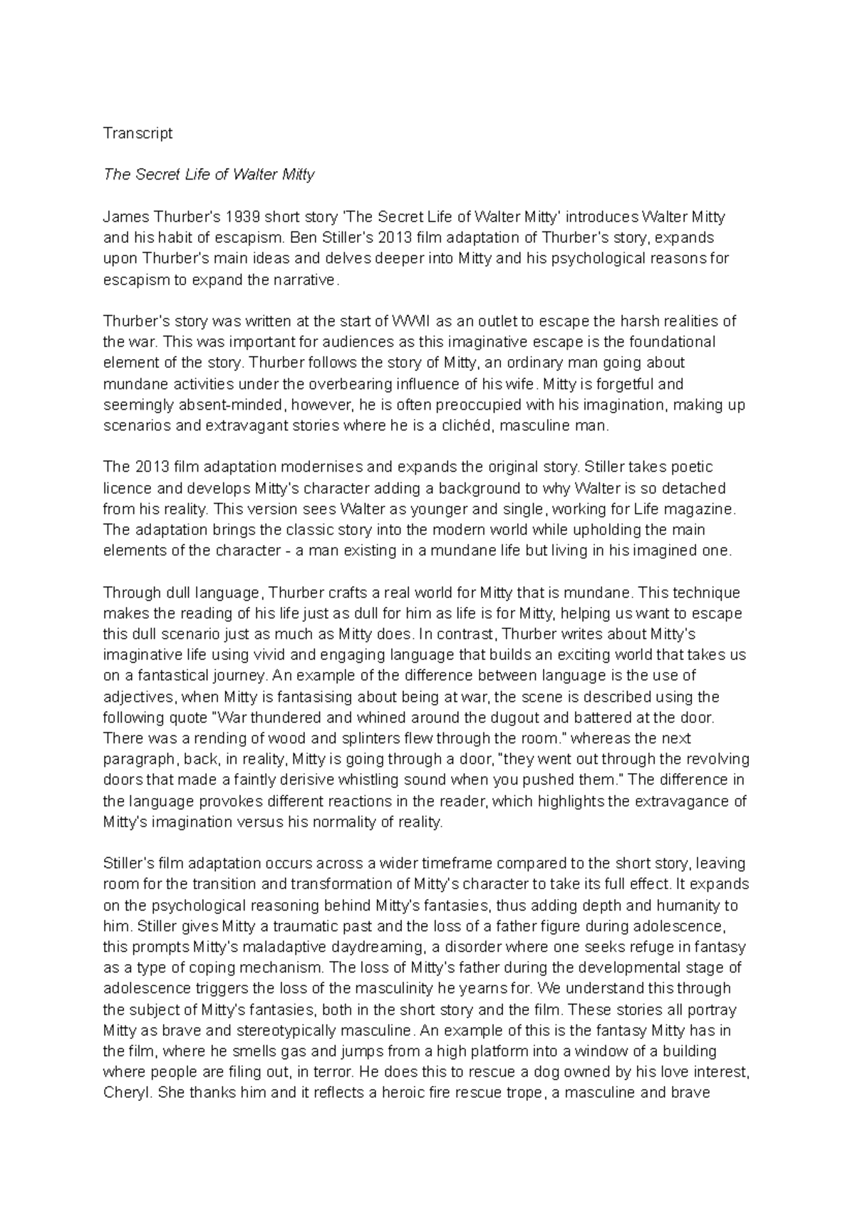 analysis-of-the-secret-life-of-walter-mitty-short-story-film