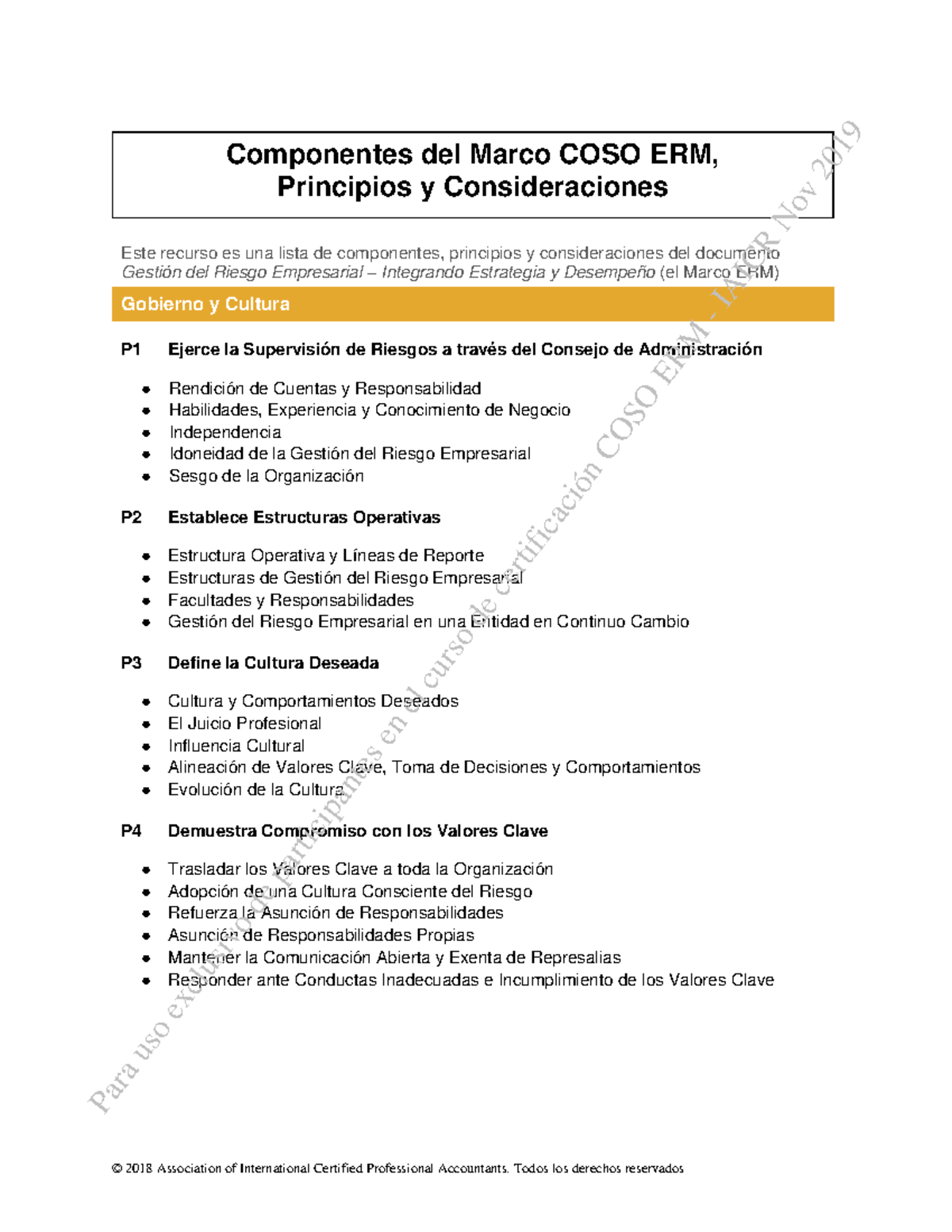 Resumen de Componentes y Principios del COSO ERM - ES-COSO - Studocu