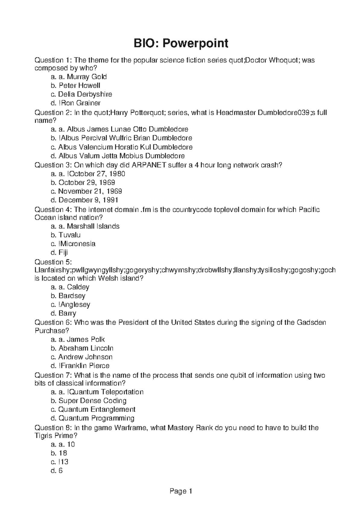 BIO326 - Practice 4: Engaging Quiz Questions and Answers - Studocu