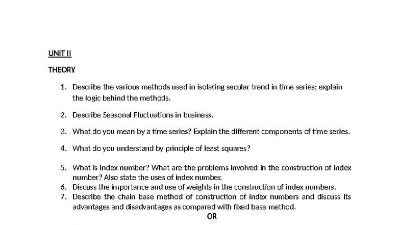 BSA Question Bank: UNIT II - Time Series & Index Numbers - Studocu