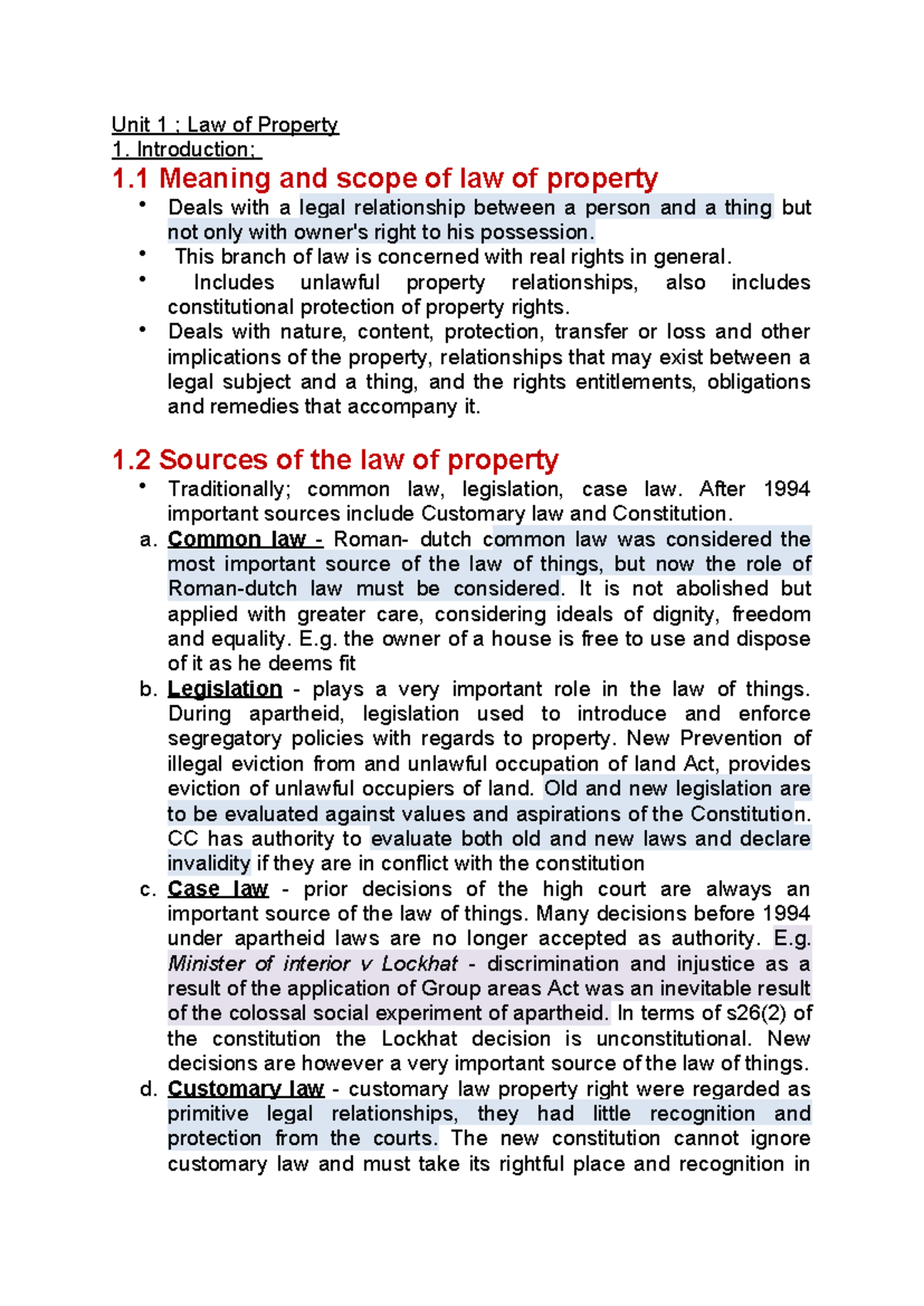 Law of Property 1: Meaning, Scope, and Key Concepts - Studocu