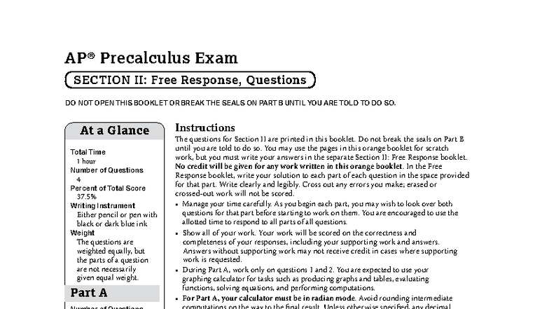 AP Precalculus Exam: Section II Free Response Questions (FRQ) - Studocu