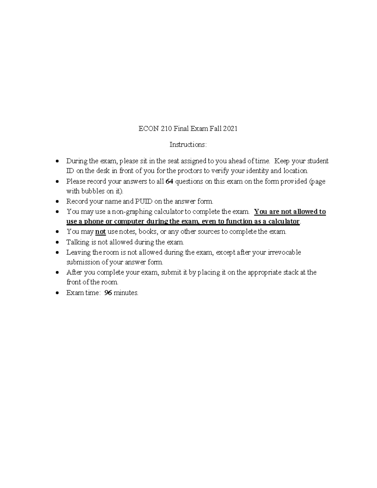 ECON 210 Final Exam Sample - Comprehensive Review for Fall 2021 - Studocu