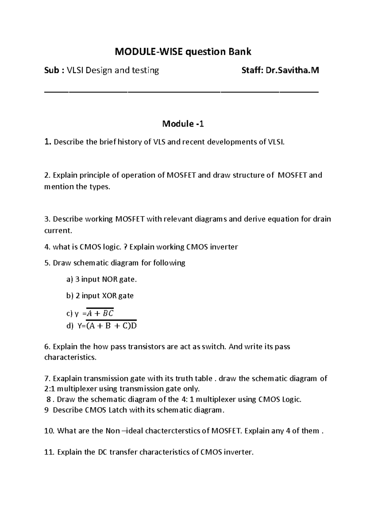 VLSI Design & Testing Modulewise Question Bank - Studocu