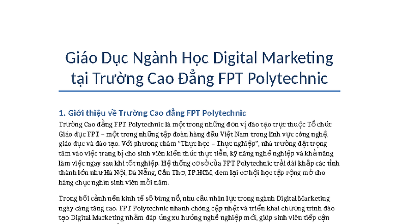 Giáo Dục Ngành Digital Marketing Tại FPT Polytechnic - Tóm Tắt 5 Trang ...