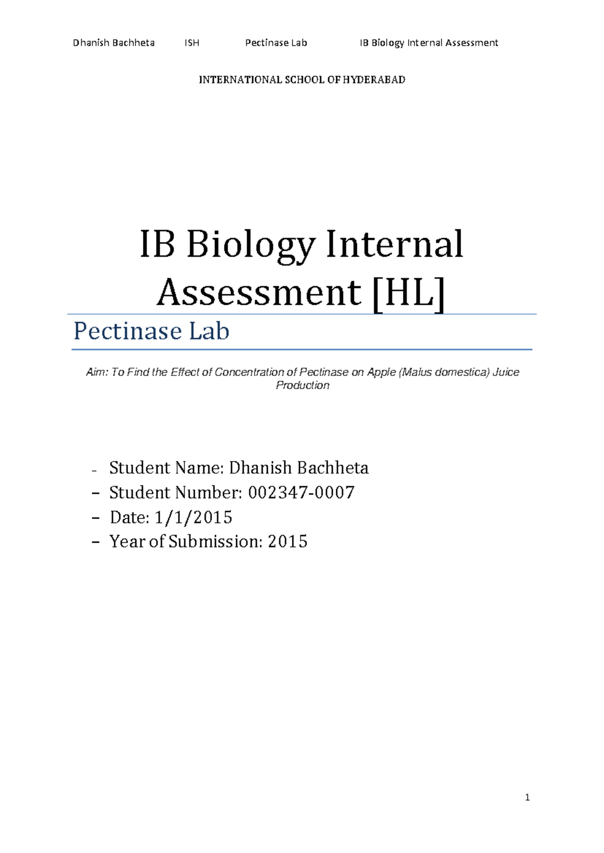 IB Biology Internal Assessment HL: Effect of Pectinase Concentration on ...