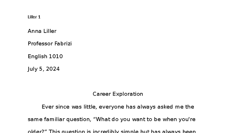 Career Exploration Essay - English 1010 - Studocu