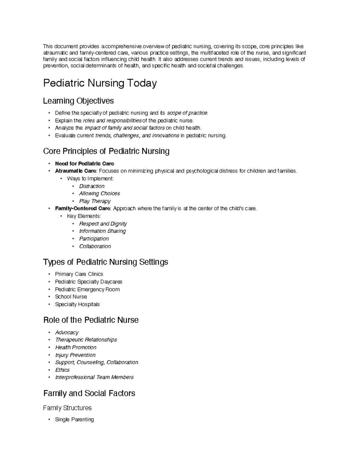 Pediatric Nursing Overview: Key Concepts and Health Assessments (NUR ...