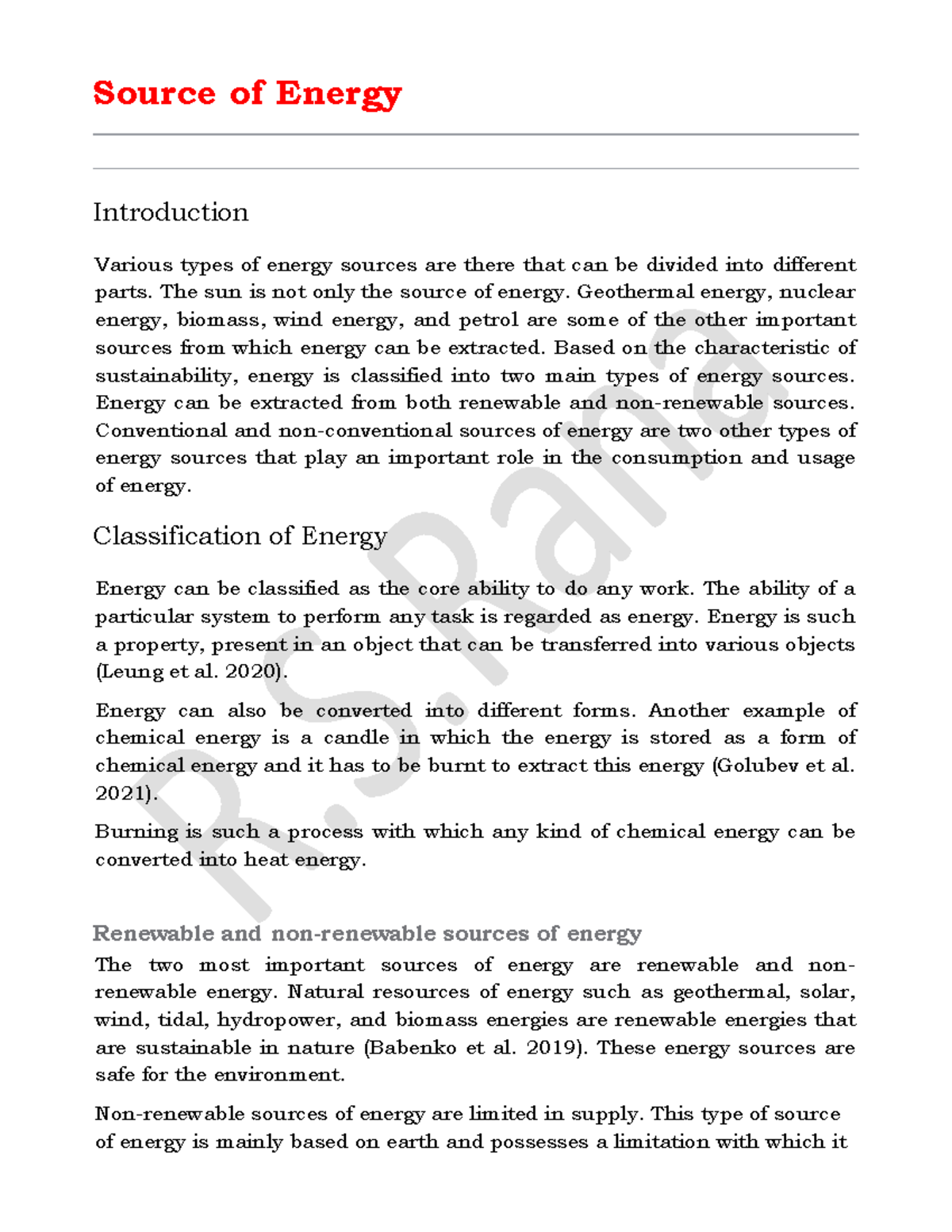 Source of Energy - Source of Energy Introduction Various types of ...