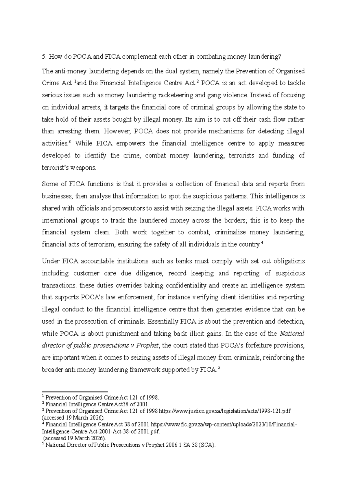 POCA and FICA: Complementary Roles in Combating Money Laundering - Studocu