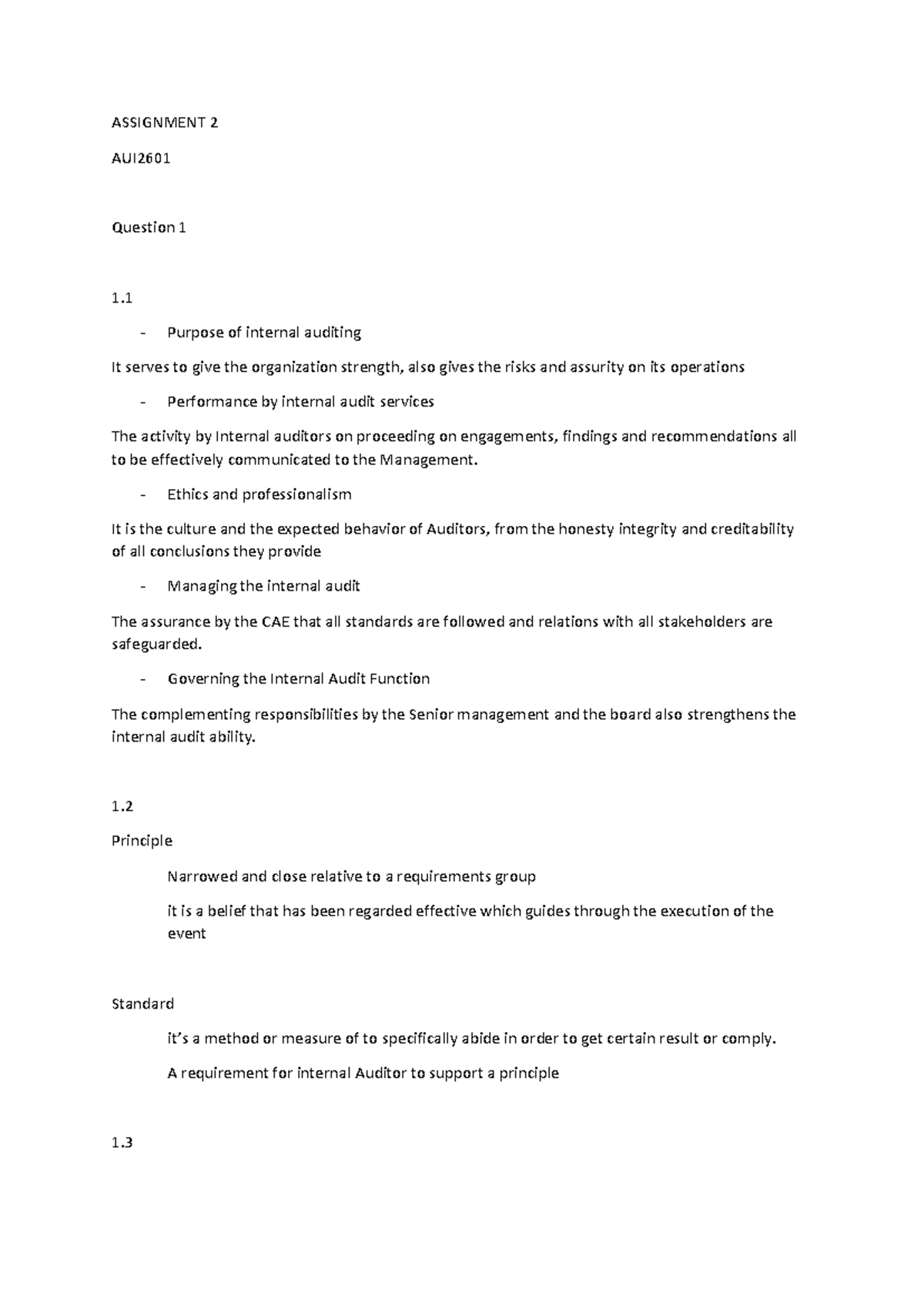 AUI2601 Assignment 2: Internal Auditing Principles and Practices - Studocu