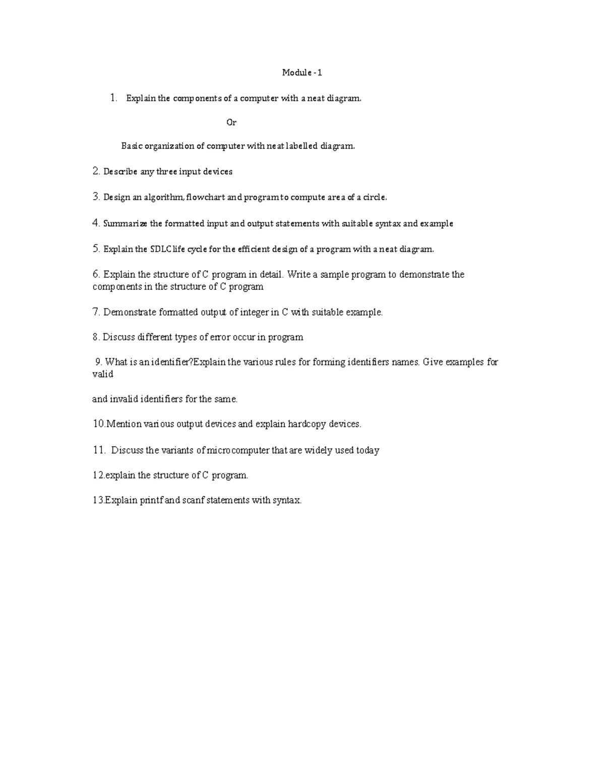 C Programming Key Concepts and Examples (Course Code: C101) - Studocu