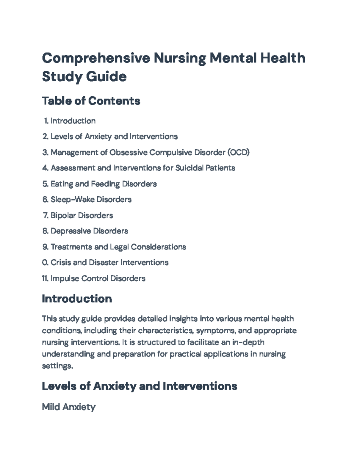 Comprehensive Study Guide for Mental Health Nursing (NUR 101) - Studocu
