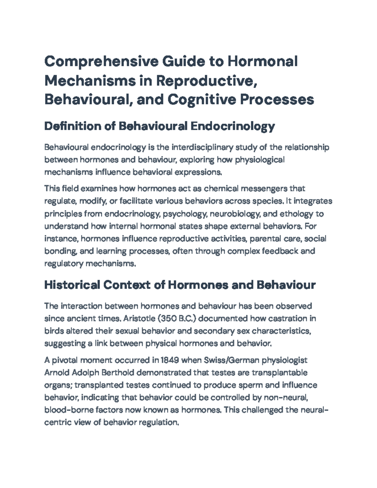 Comprehensive Overview of Hormonal Mechanisms in Behavior ...