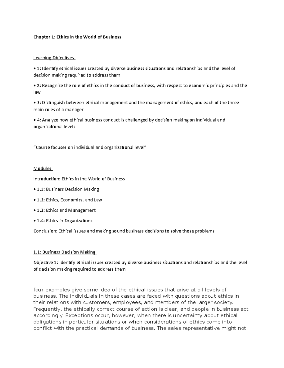 Chapter 1 - information - Chapter 1: Ethics in the World of Business ...