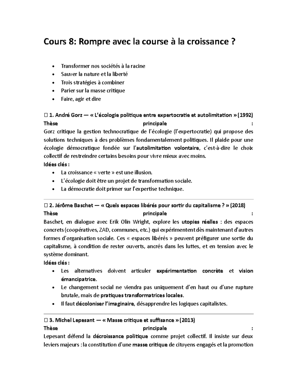 Cours 8 : Rompre avec la croissance ? Stratégies pour une écologie ...