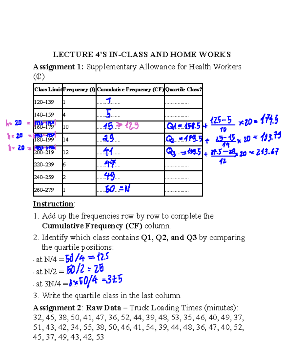 LECTURE HW2: Quartiles, Variance, and Standard Deviation Analysis - Studocu