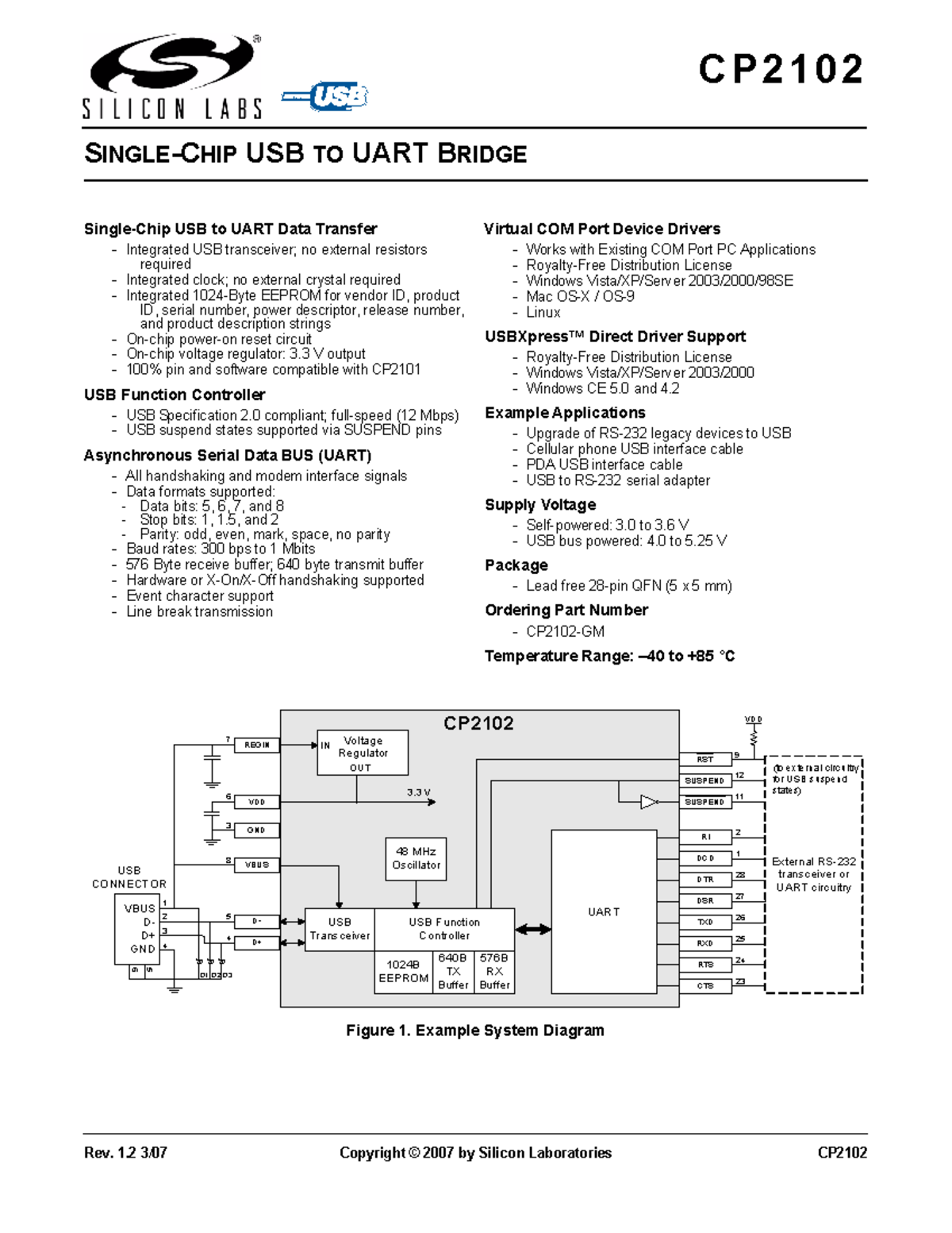 CP2102 - USB to UART Bridge Datasheet Overview and Specifications - Studocu
