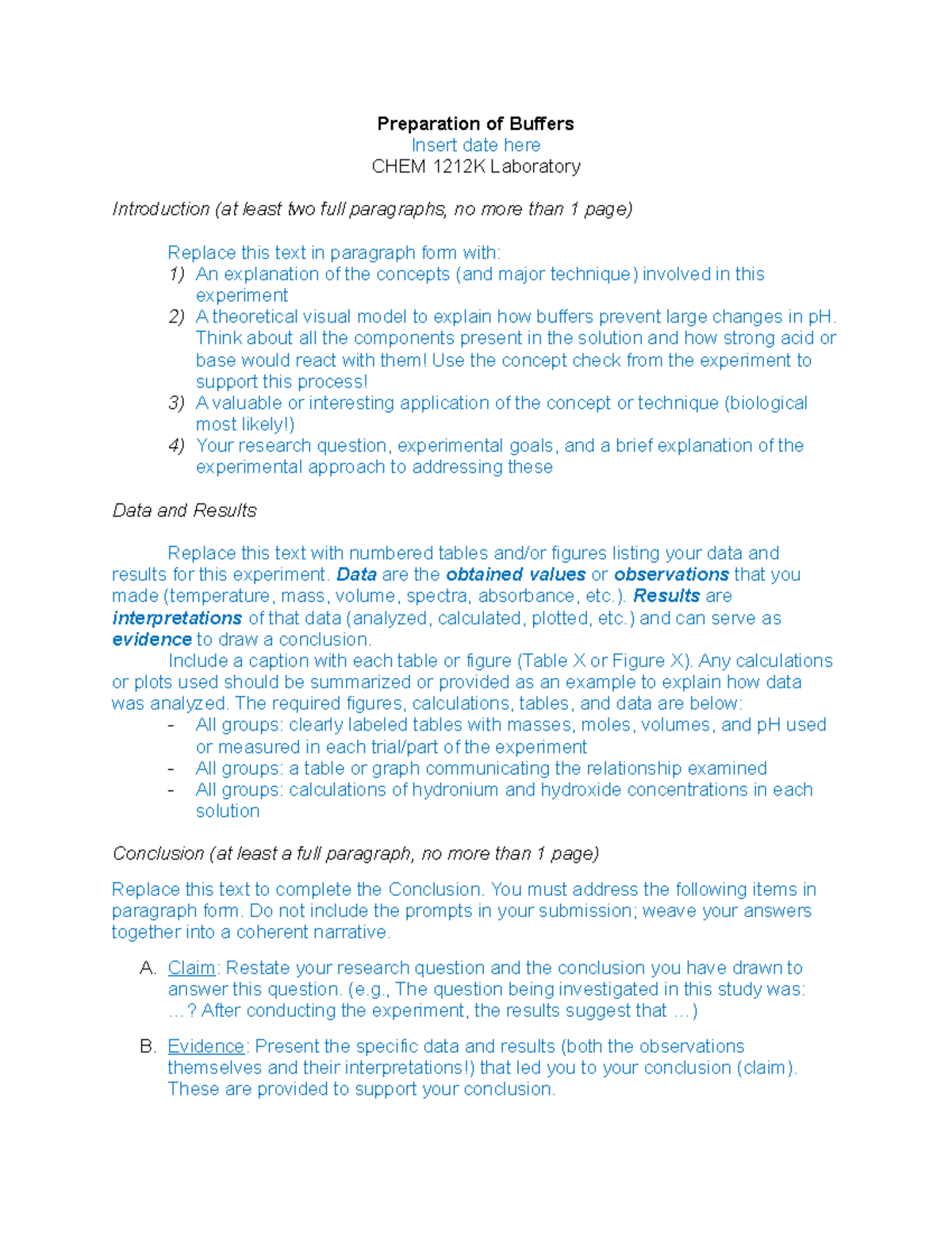 Buffers in Chemistry Lab Report - CHEM 1212K - Studocu