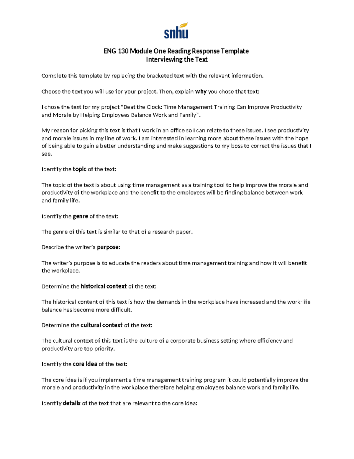 ENG 130 Module One Reading Response Template - ENG 130 Module One ...
