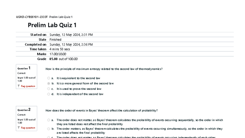Prelim Lab Quiz 1 Review - Key Concepts and Answers - Studocu