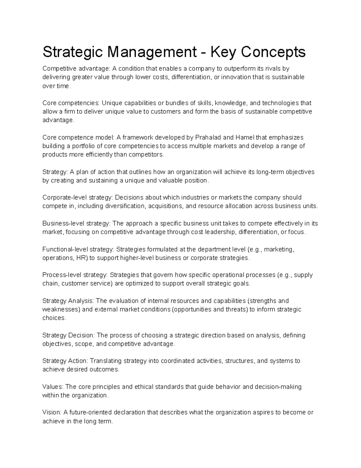 Strategic Management (SM 101) - Key Concepts and Competitive Advantage ...