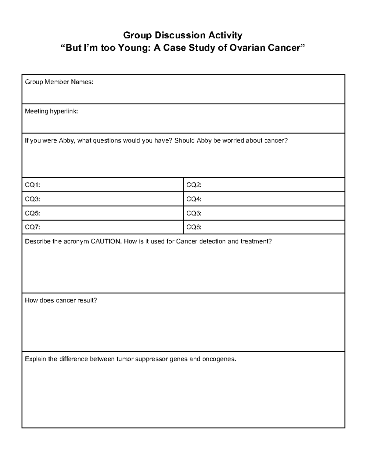 Module 6 Case Study Instructions - BIO 189 - Group Discussion Activity ...