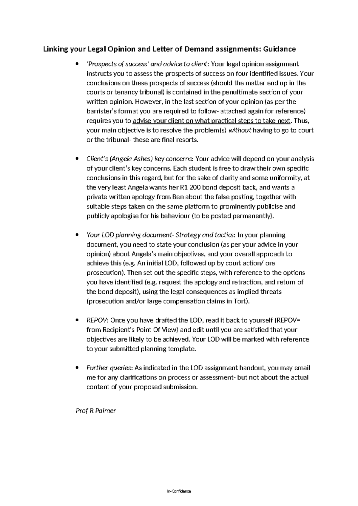 Linking Legal Opinion & Letter of Demand Assignments (LAW 101) - Studocu