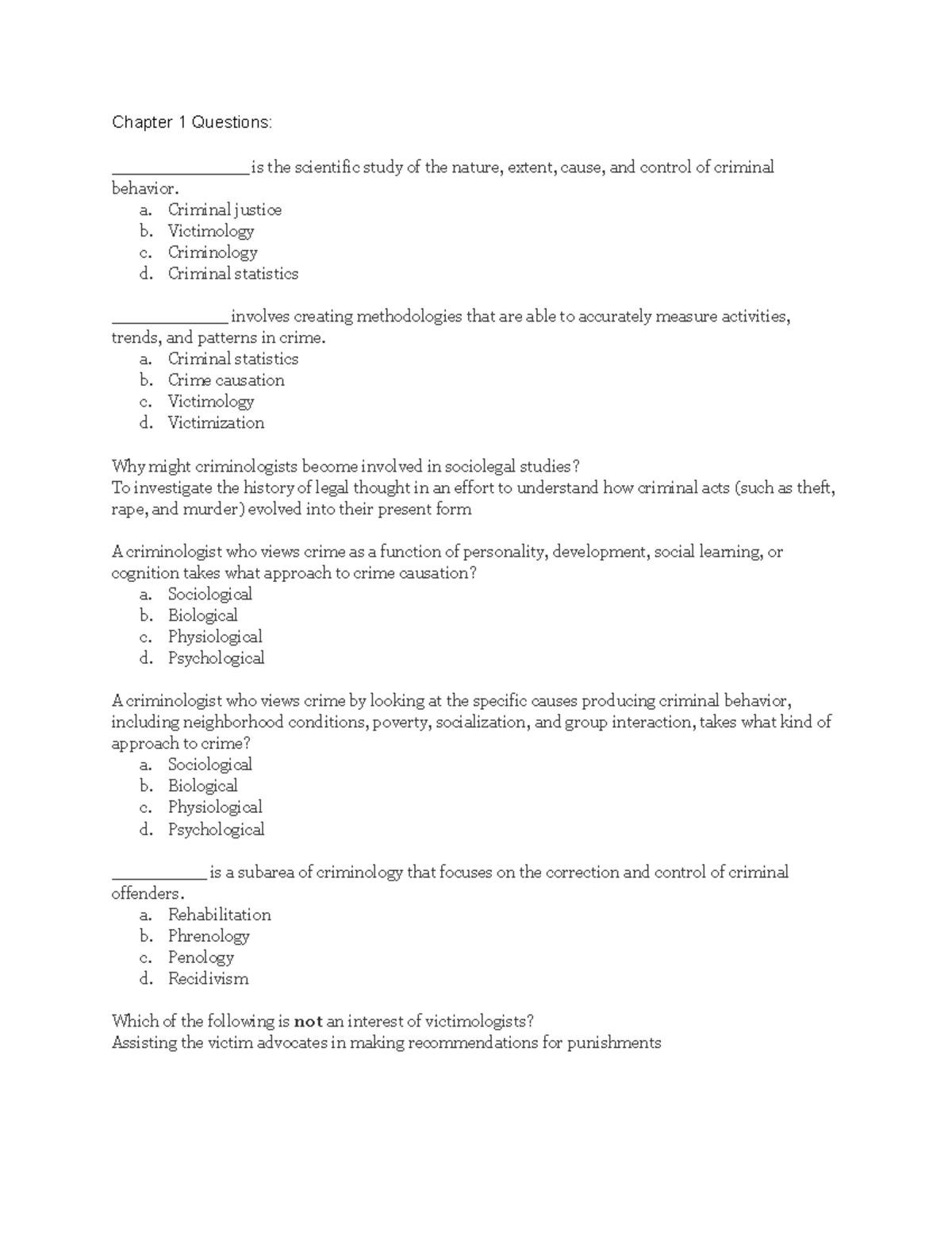 Criminology CRIM101 Review Final Exam Study Guide Questions - Studocu