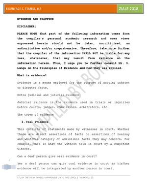 Zambia Law Evidence: Key Principles and Case Law Overview - EVIDENCE