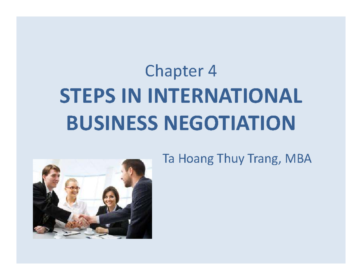 Chapter 4: Steps in Int'l Business Negotiation (MBA) - Studocu