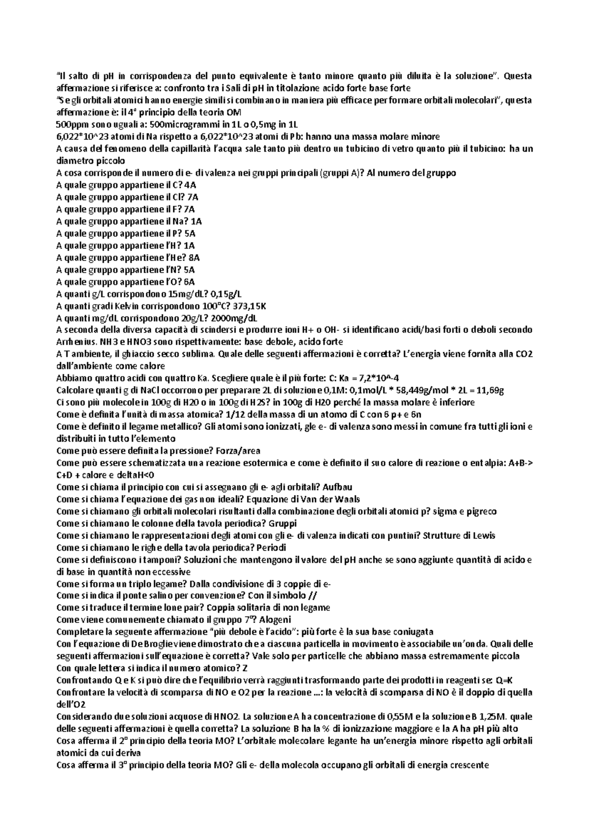 Domande Chiuse Chimica Generale E Inorganica - “il Salto Di Ph In 