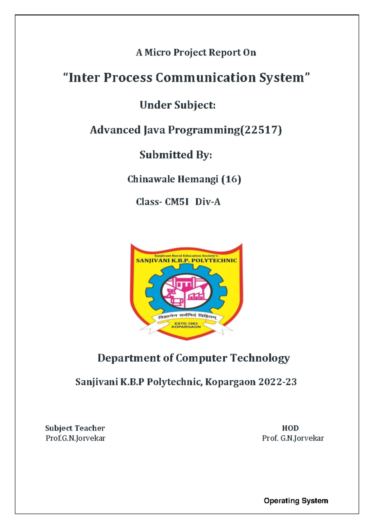 Inter Process Communication System Report - Advanced Java (22517) - Studocu