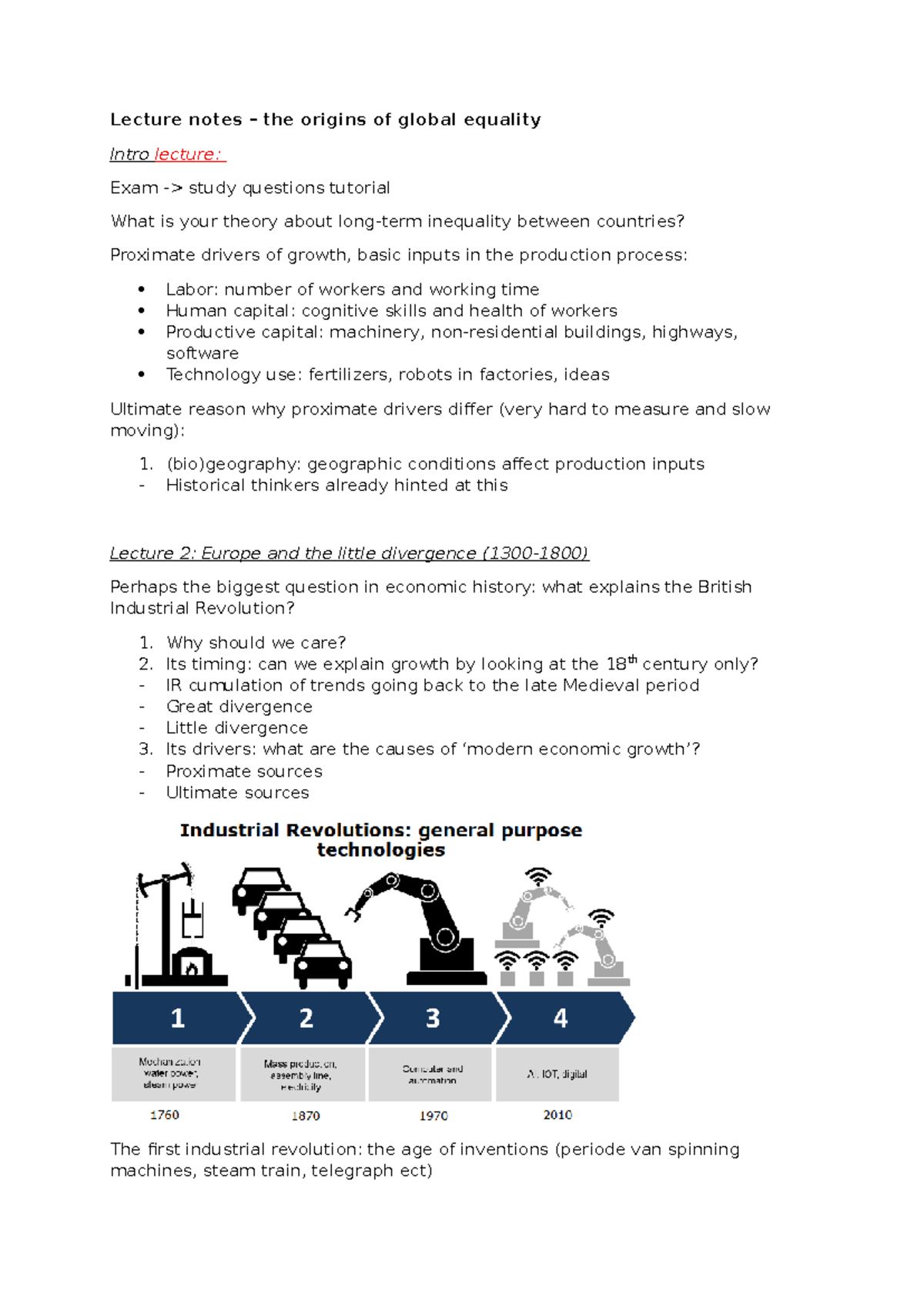 Lecture Notes: Origins of Global Inequality & Economic Growth (ECO 101 ...