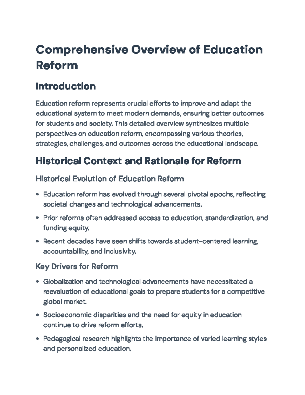 Comprehensive Overview of Education Reform: Theories and Strategies ...