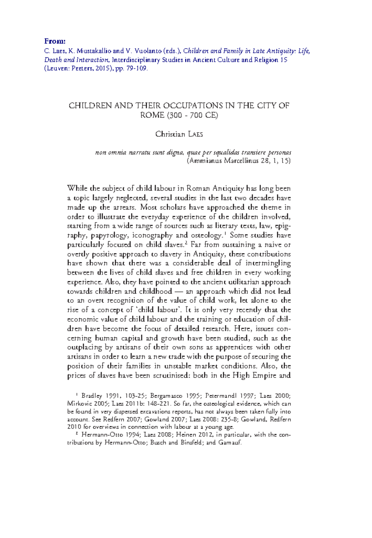 Children and Their Work in Rome: A Study on 300-700 CE (HIST 212 ...