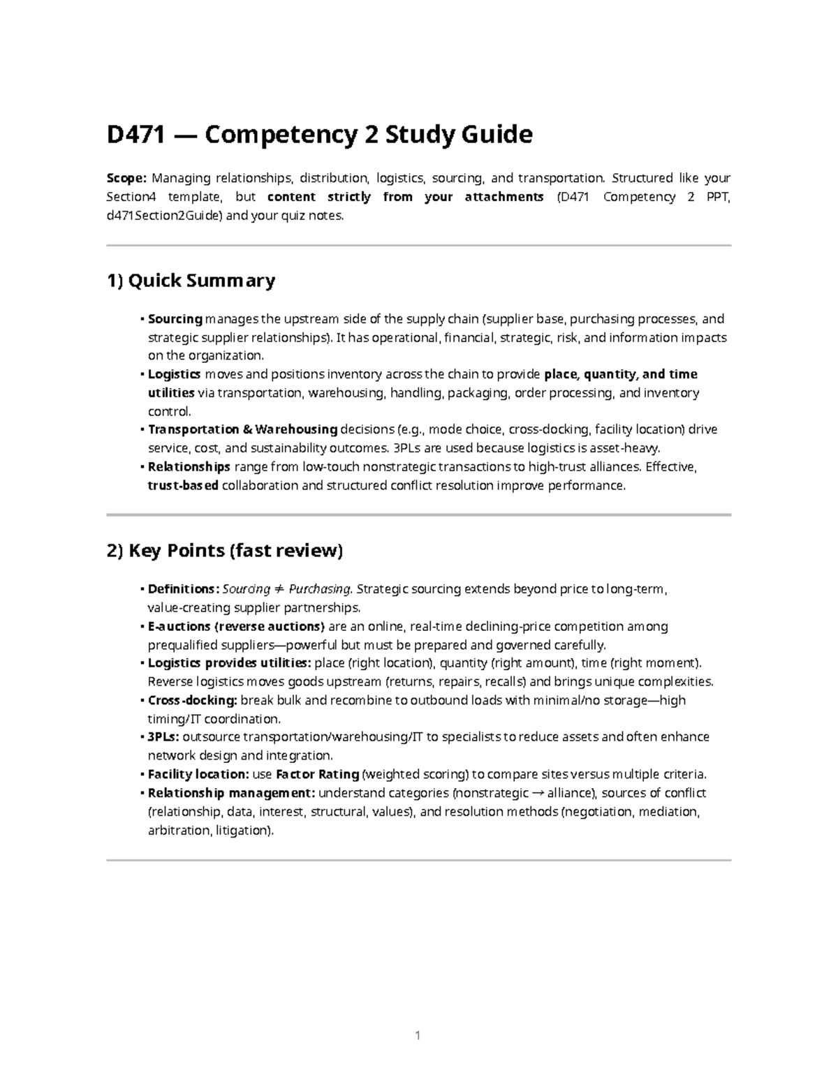 D471 Competency 2 Study Guide: Managing Supply Chain Relationships and ...
