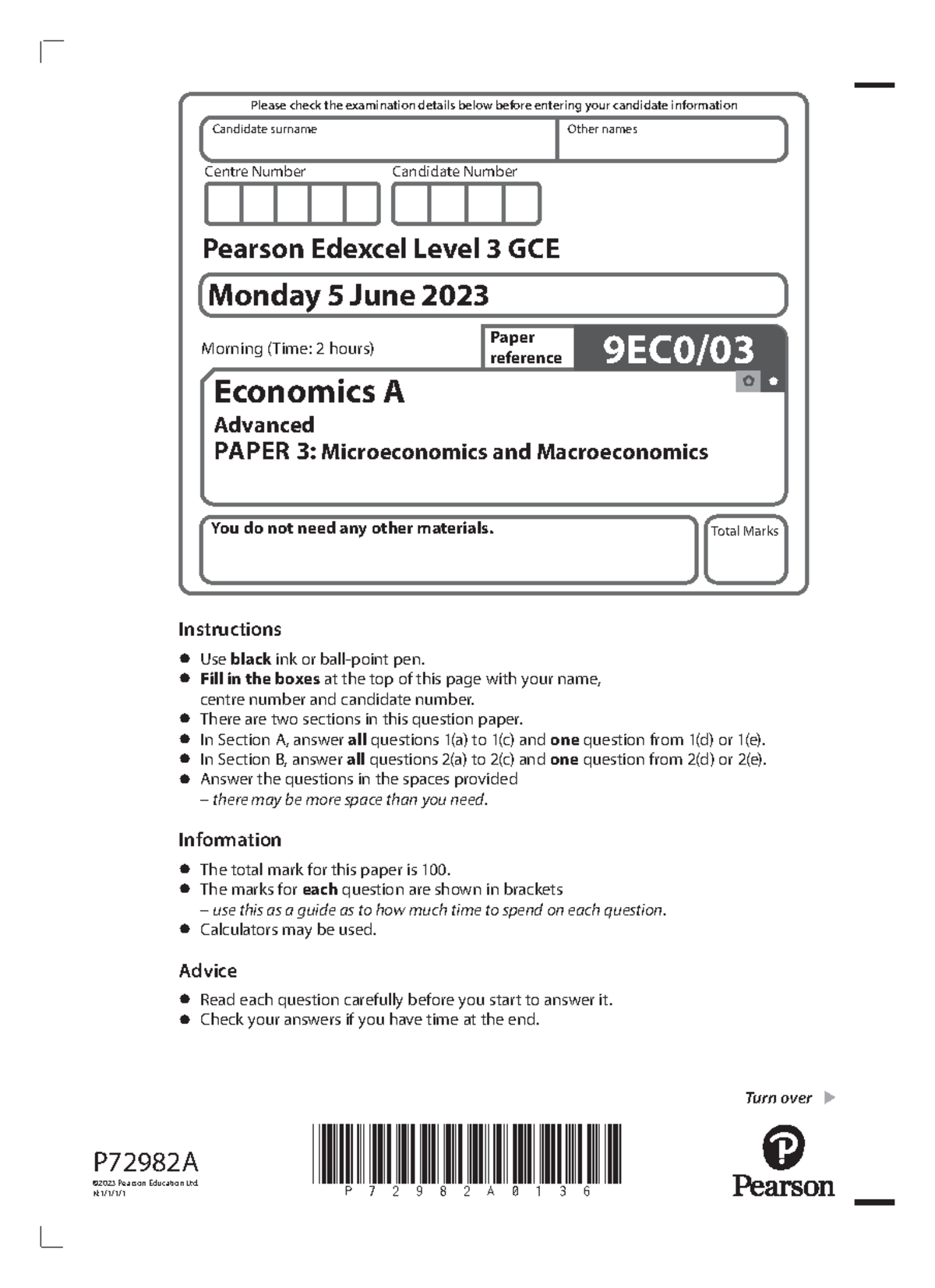 Edexcel A Level Economics 9EC0 June 2023 Paper 3 Exam Questions - Studocu