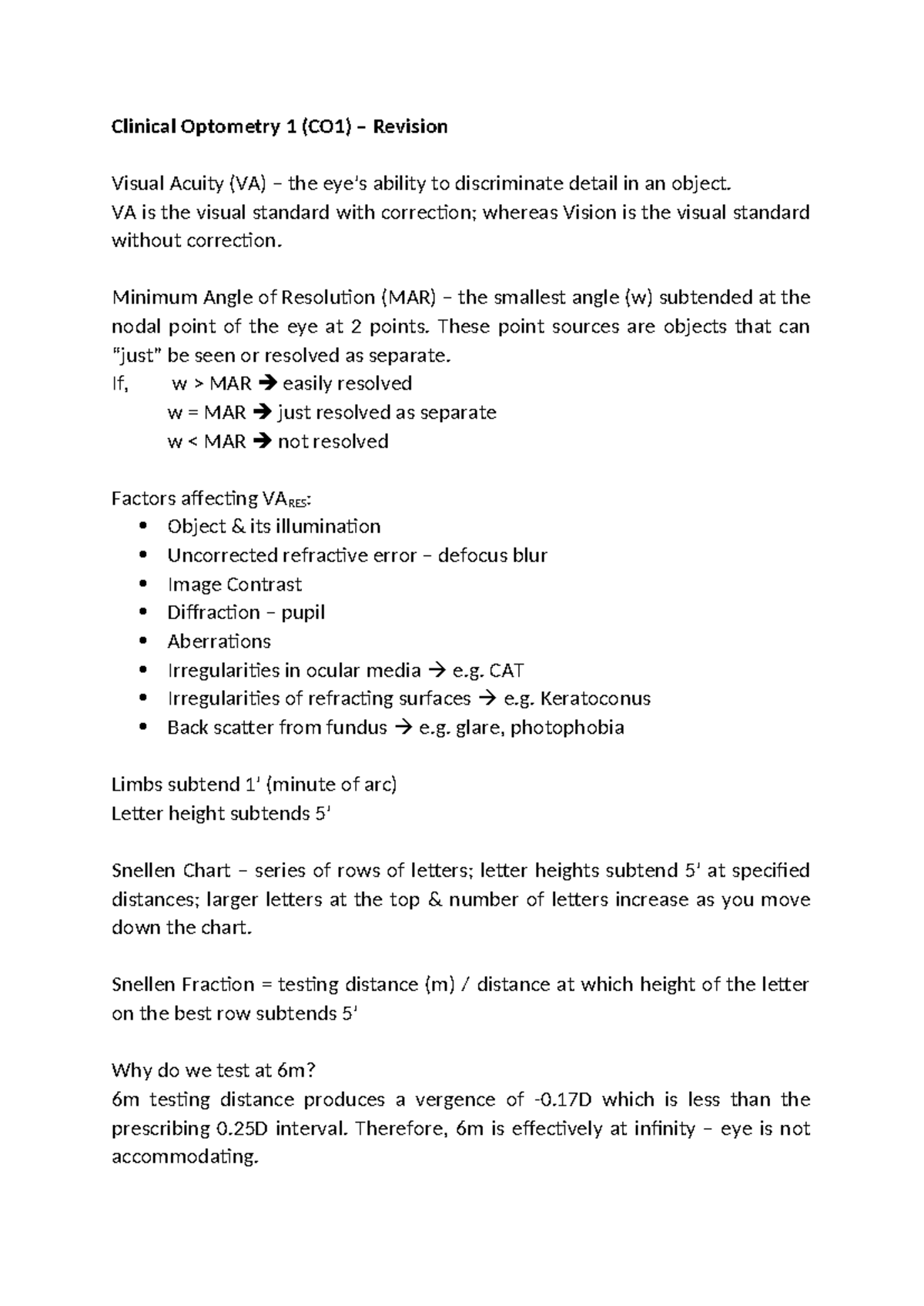 Clinical Optometry 1 (CO1) - Visual Acuity & Refraction Revision Guide ...
