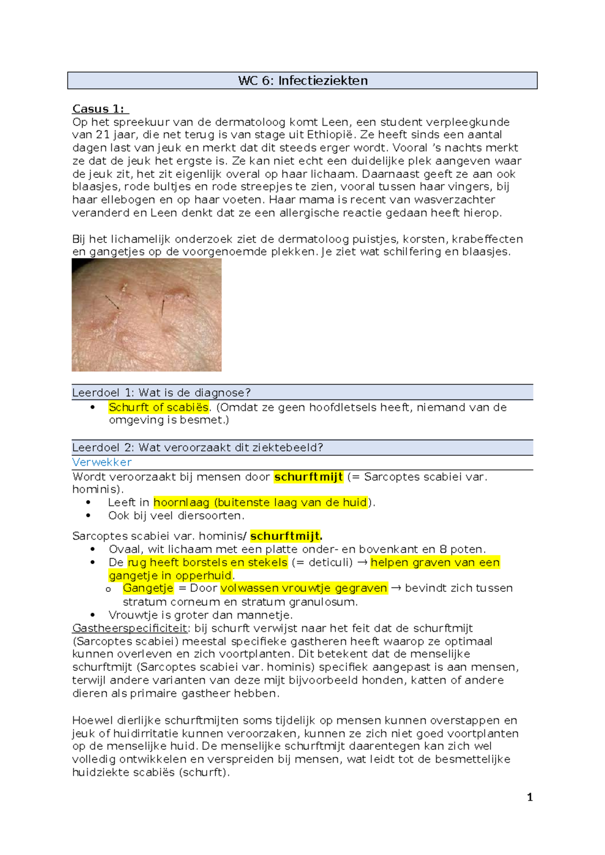 WC7: Infectieziekten - Casus 1: Diagnose en Behandeling van Schurft ...
