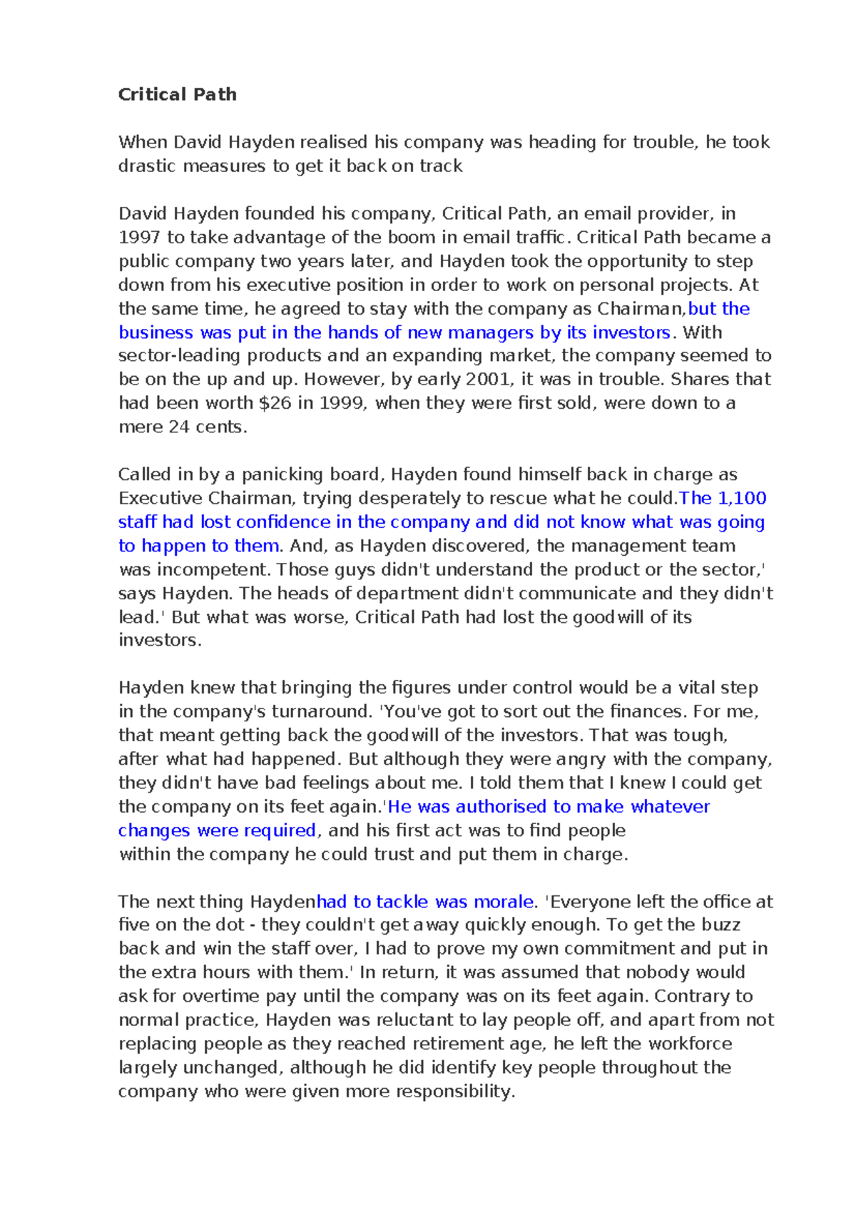Critical Path - Sample Test Questions for Intermediate Level Analysis ...